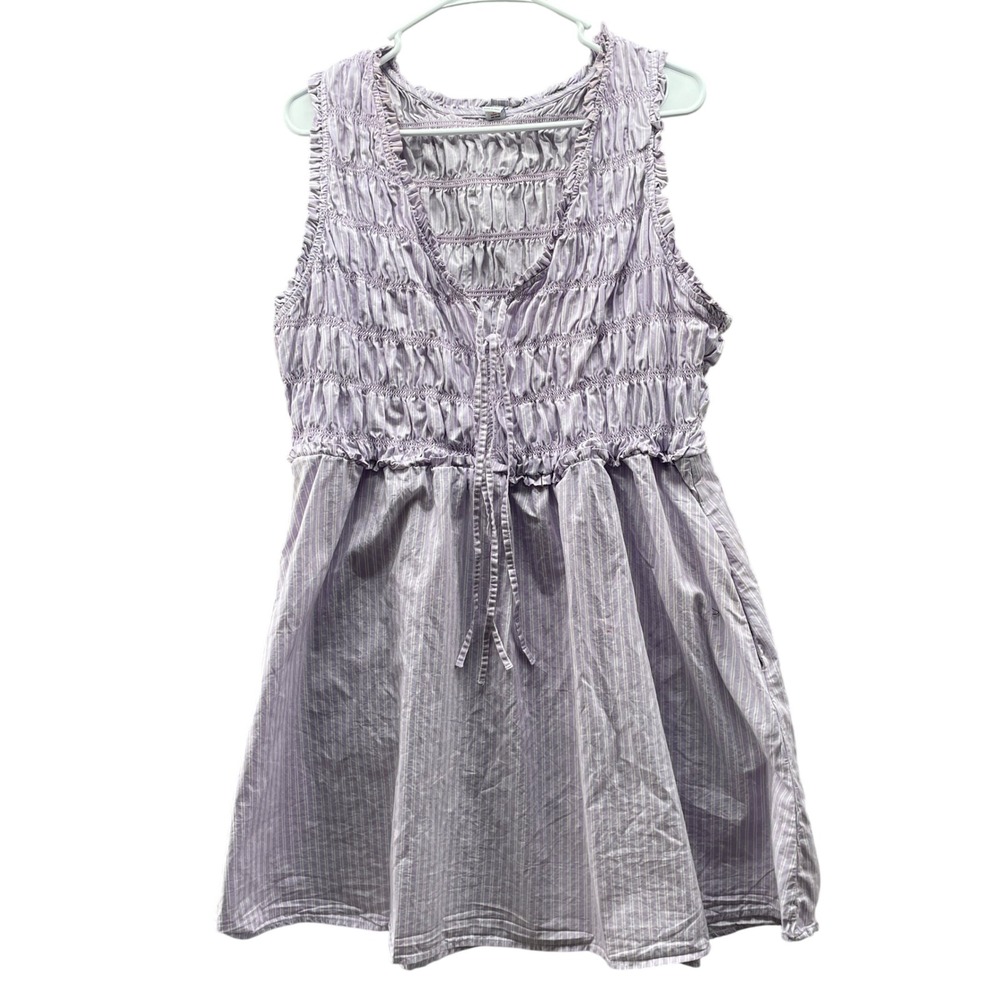 Old Navy Smocked Sleeveless Mini Dress Womens XL Light Purple Striped A-Line